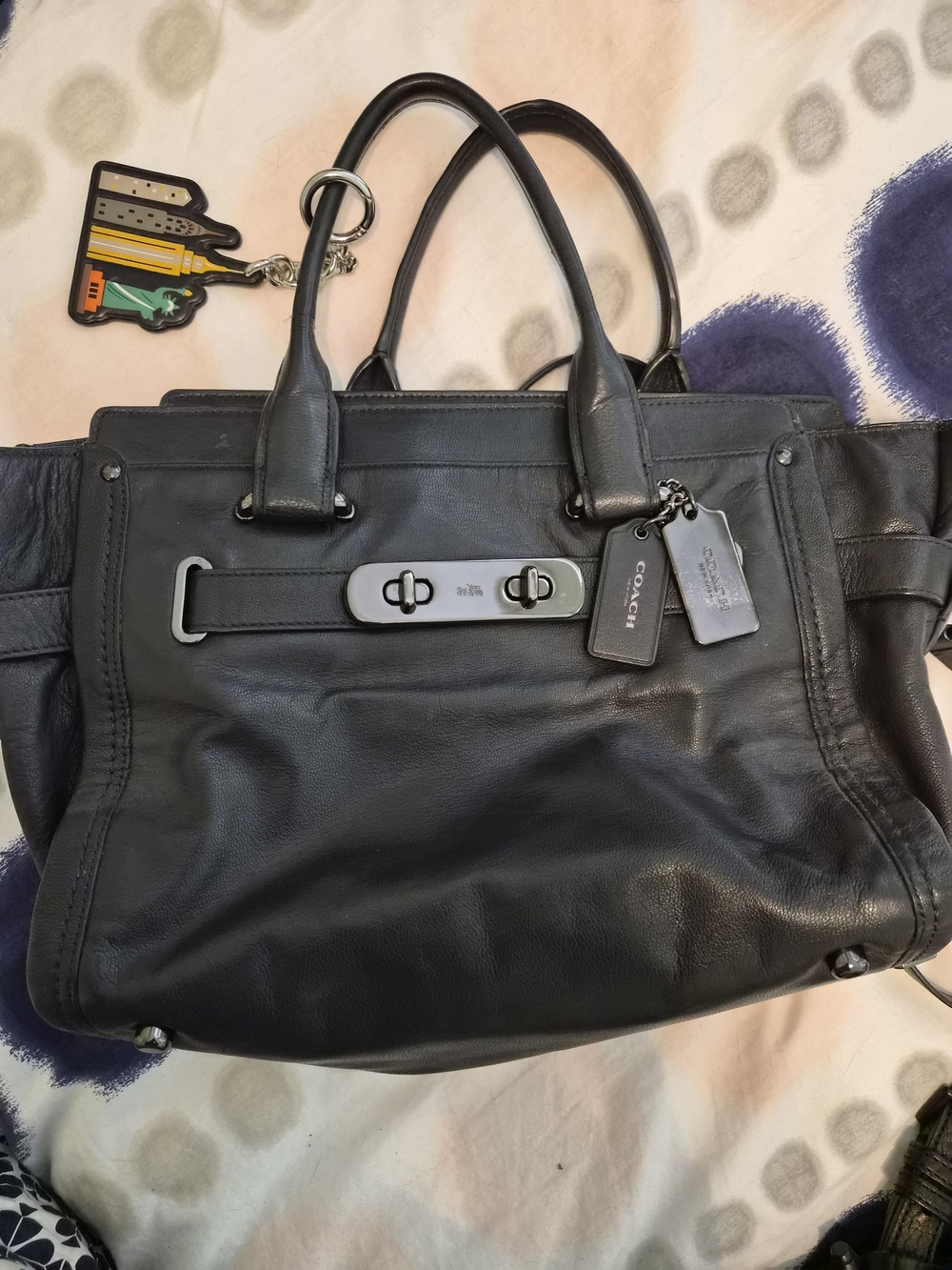 Coach Deep Navy Blue Leather Turnlock Satchel